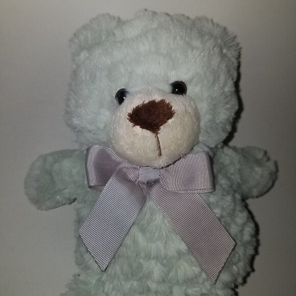 Animal Adventure Pale Green Teddy Bear Plush 8" Stuffed Toy Gray Bow 2017 - Picture 2 of 7